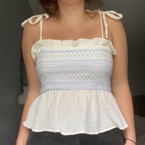 Free people ruched blue and white tank
